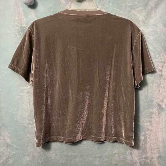 VS PINK Sage Velour Crushed Velvet Crewneck Crop Tee Top Olive Green M - Picture 4 of 4